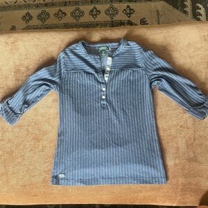Lauren Jeans Co Ralph Lauren Blue Striped Henley Top | Casual Coastal Cotton SM